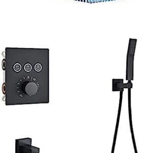 Black Tactical Rainfall Shower Faucet Set - 16" Ceiling Mounted Wall-Mounted Bathtub Mixer Tap with 3-Way Diverter - Luxury Bathroom Shower Head.