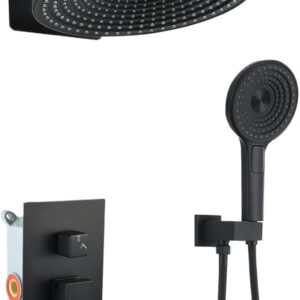 Rainfall Shower Head Sets Modern 2-Function Concealed Shower System Solid Brass Valve ABS Overhead Handheld Self-Cleaning