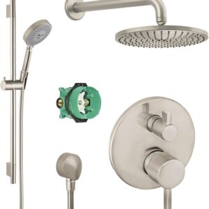 Hansgrohe KSH04447-27474-66BN Raindance Shower Faucet Kit with Handshower, Wall Bar, PBV Trim with Diverter and Rough, Brushed Nickel