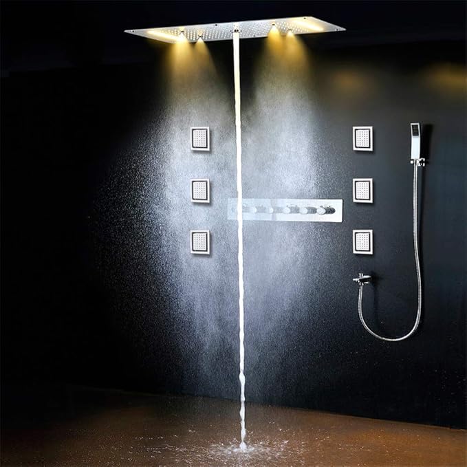 Concealed LED Shower Set 380x700mm Embedded Ceiling LED Shower Head SUS304 tatic Faucets Bathroom Rainfall Mist Spout 4'' Body Jets - Image 4