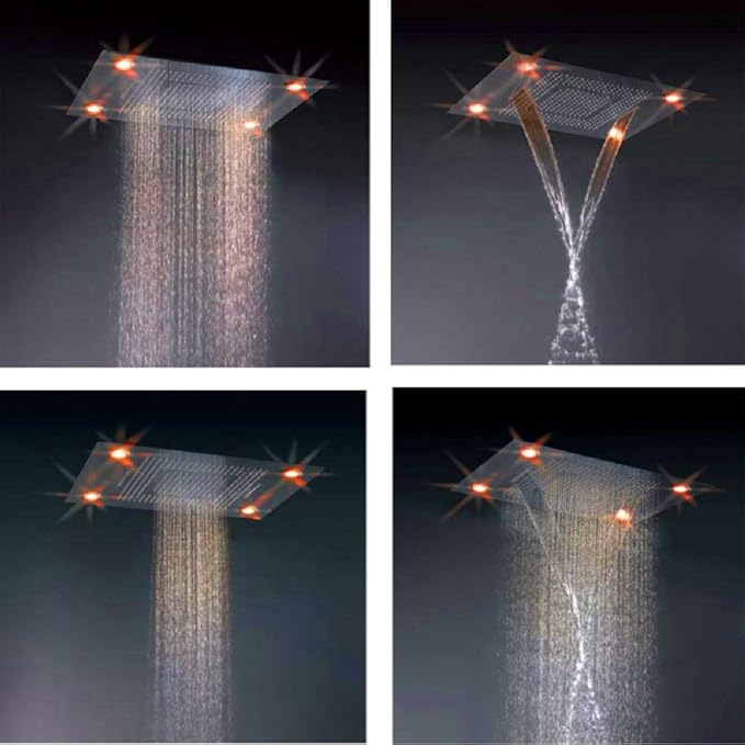 Cascada Classic Design 23”x31” large recessed LED rain shower head w/3 modes (Rainfall+ Water Curtain + Waterfall)(NON Music, Polished Stainless Steel) - Image 4