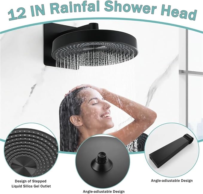 Rainfall Shower Head Sets Modern 2-Function Concealed Shower System Solid Brass Valve ABS Overhead Handheld Self-Cleaning - Image 3