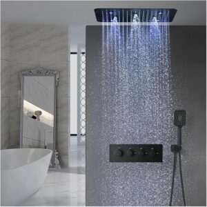 Showers for Bathrooms, Rain Shower Systems LED Shower Head,Thermostatic Valve Bath Mixer Tap,Embedded Ceiling Shower Set Stainless Steel,for Bathroom(Set)