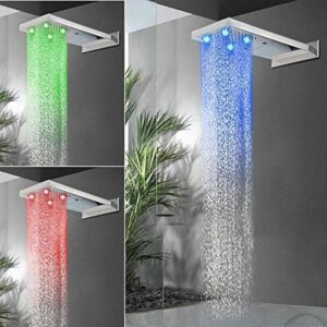 Shower Kits, Luxury Rome Brass Bathroom Rainfall LED Shower Head Bathroom Shower Set Wall Mounted Panel Mixer Taps Shower Faucet Set