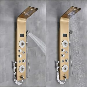 LED Gold Shower Panel Tower System Digital Display Shower Column Stainless Steel Shower Panel System, Shower System with Shower Head, Handheld Shower, Body Jets, Tub Spout, Bidet S Decoratio