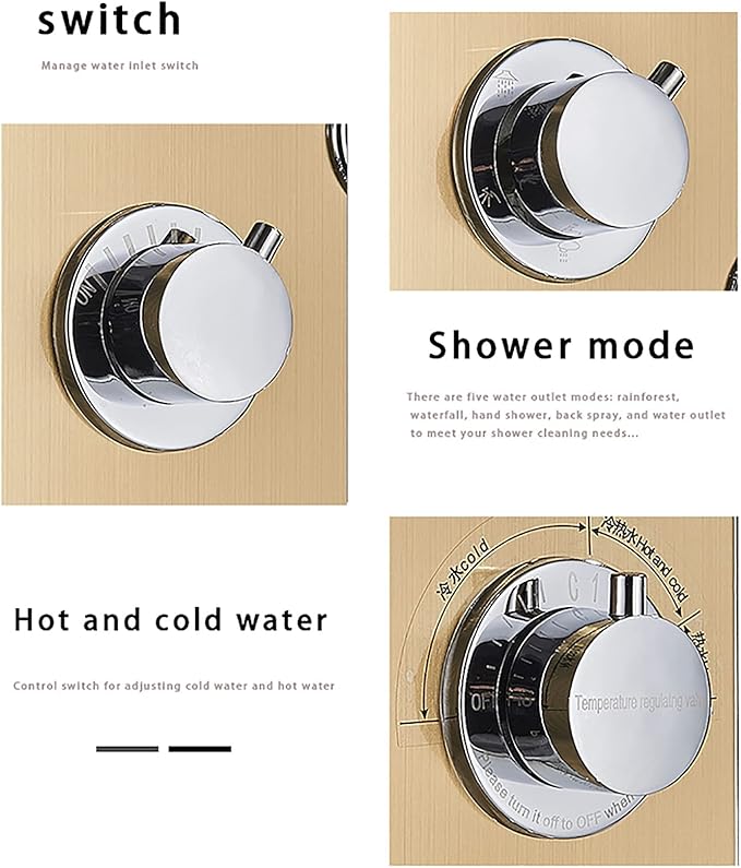 LED Gold Shower Panel Tower System Digital Display Shower Column Stainless Steel Shower Panel System, Shower System with Shower Head, Handheld Shower, Body Jets, Tub Spout, Bidet S Decoratio - Image 4