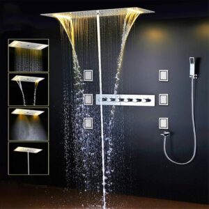 Concealed LED Shower Set 380x700mm Embedded Ceiling LED Shower Head SUS304 tatic Faucets Bathroom Rainfall Mist Spout 4'' Body Jets