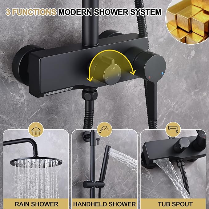 Matte Black Exposed Shower System with 2 Modes HandHeld, - Image 4