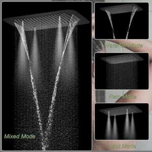 Matte Black Shower System Thermostatic Shower Faucet with 16X24 inch Ceiling 3 Function Shower Head, with 6 PCS Body Jet and Handheld Shower