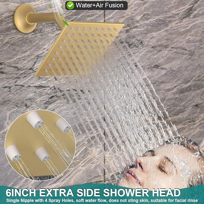 HOMEDEC 15.7x31.5" Rainfall and 6" Dual Shower Heads with Handheld Spray Combo, Full Body Shower System with 6pcs Body Jets, Brushed Gold - Image 3