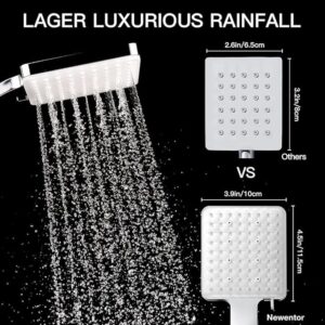 Newentor Shower Head, Rain Shower, Handheld, Large, Water-Saving, High Pressure, XXL, with 6 Jet Types, Without Hose